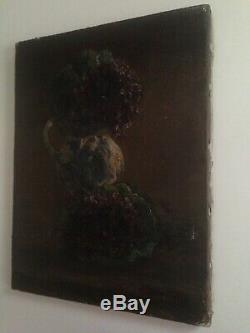 Table Old Late Nineteenth Bouquet Of Flowers Violets Oil On Canvas Signed