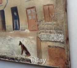 Table Old Naive Art Farmyard Snowy Oil On Canvas An Air Utrillo