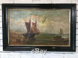 Table Old Navy Normandy Sailing Boat Oil On Toile19ème To Renovate
