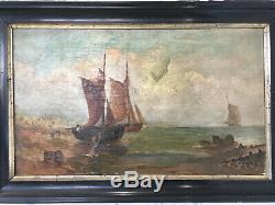 Table Old Navy Normandy Sailing Boat Oil On Toile19ème To Renovate