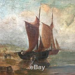 Table Old Navy Normandy Sailing Boat Oil On Toile19ème To Renovate