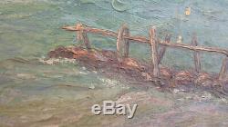 Table Old Navy Sea Oil On Landscape With Boat Signed Date From X8