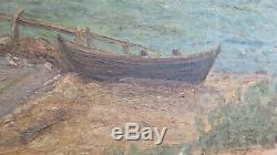 Table Old Navy Sea Oil On Landscape With Boat Signed Date From X8