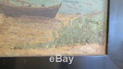 Table Old Navy Sea Oil On Landscape With Boat Signed Date From X8