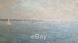 Table Old Navy Sea Oil On Landscape With Boat Signed Date From X8