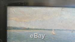 Table Old Navy Sea Oil On Landscape With Boat Signed Date From X8