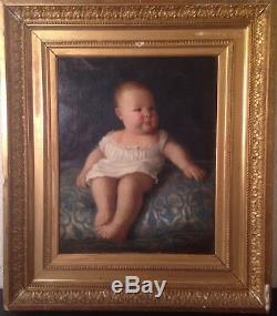 Table Old Nineteenth Lazare Meyer (1847-1934) Portrait Child Oil On Canvas