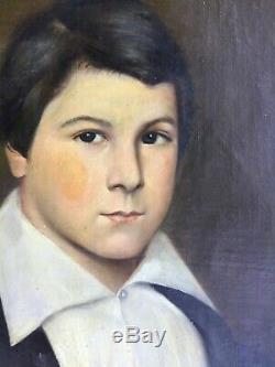 Table Old Nineteenth Portrait Of Young Man Oil On Canvas