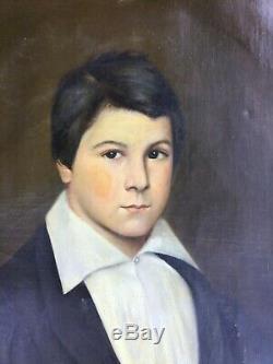 Table Old Nineteenth Portrait Of Young Man Oil On Canvas