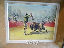 Table Old Oil On Canvas 1950/1960 Sign R Benvenuti Bullfighting Splendid