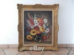 Table Old Oil On Canvas Bouquet Of Flowers Signed French School Early XX