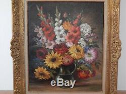 Table Old Oil On Canvas Bouquet Of Flowers Signed French School Early XX