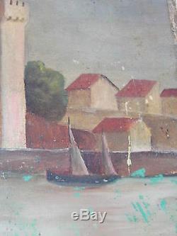 Table Old Oil On Canvas Marine 19 Eme Tower Square On Chassis Splendide Be