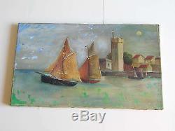 Table Old Oil On Canvas Marine 19 Eme Tower Square On Chassis Splendide Be