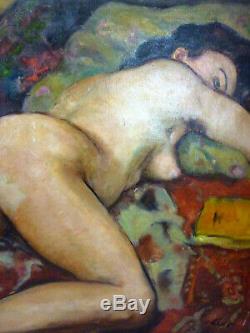 Table Old Oil On Canvas Nude Female Melee Gustave Lino 1893/1961