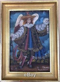 Table Old Oil On Canvas Portrait Angel Raphael School Cuzco Signed Frame