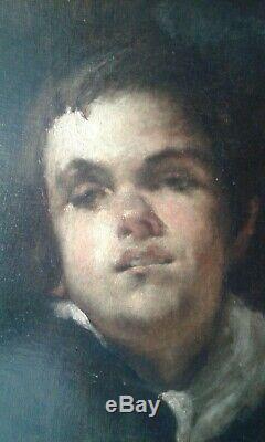 Table Old Oil On Canvas Portrait Young Man. 1909 Signature To Decipher