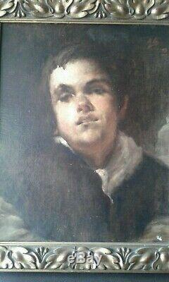 Table Old Oil On Canvas Portrait Young Man. 1909 Signature To Decipher