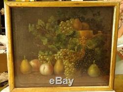Table Old Oil On Canvas Still Life Fruits Signed R. R Painting XVIII