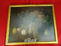 Table Old Oil On Canvas Still Life Fruits Signed R. R Painting XVIII