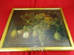 Table Old Oil On Canvas Still Life Fruits Signed R. R Painting XVIII