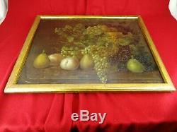 Table Old Oil On Canvas Still Life Fruits Signed R. R Painting XVIII