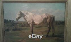 Table Old. Oil On Canvas. White Horse. French School. End 19th