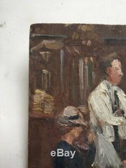 Table Old, Oil On Hardboard, School Twentieth Modern Coffee Scene