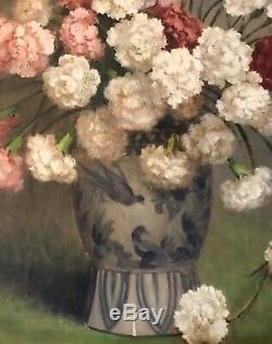 Table Old Oil On Panel Flower Bouquet Eyelets