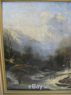 Table Old Oil On Panel Landscape Lacustrine, Xix, Unsigned, Barbizon