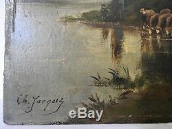 Table Old Oil On Panel Signed Ch. Jacque Barbizon Nineteenth 19th