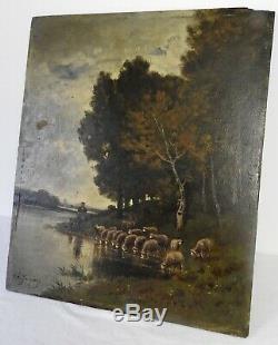 Table Old Oil On Panel Signed Ch. Jacque Barbizon Nineteenth 19th