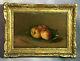 Table Old / Oil On Panel Signed Still Life With Peach Framed