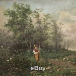 Table Old Oil Painting On Canvas Landscape Signed With Gilt Frame 800