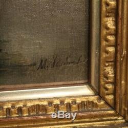 Table Old Oil Painting On Canvas Landscape Signed With Gilt Frame 800