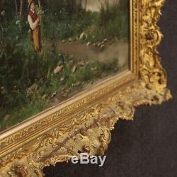 Table Old Oil Painting On Canvas Landscape Signed With Gilt Frame 800