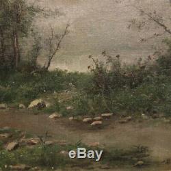 Table Old Oil Painting On Canvas Landscape Signed With Gilt Frame 800