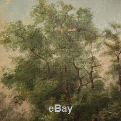 Table Old Oil Painting On Canvas Landscape Signed With Gilt Frame 800