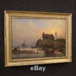 Table Old Oil Painting With Landscape Marine Old Style Frame