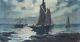 Table Old Painting Oil On Canvas Marine, Boat, Sea, Moonlight