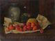 Table Old Painting Oil On Canvas Signed Nineteenth Still Life, Strawberry