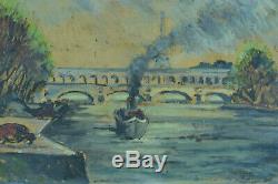 Table Old Steam Boat On The Seine Eiffel Tower Esp. Marquet Signed Framework