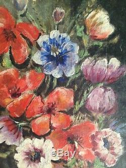 Table Old Twentieth Bouquet Of Flowers Oil On Canvas