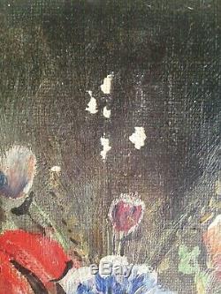 Table Old Twentieth Bouquet Of Flowers Oil On Canvas