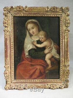 Table Old Virgin Child Oil On Copper Age Start XVIII Century