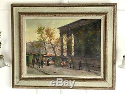 Table / Painting Old / Oil On Canvas Signed (market At Flowers In Paris)