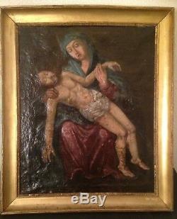 Table Seventeenth Century Religious Pieta Oil On Canvas 17th