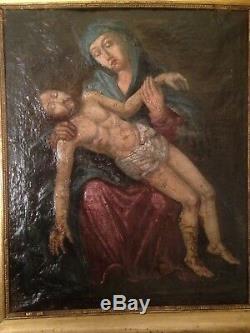 Table Seventeenth Century Religious Pieta Oil On Canvas 17th