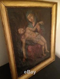 Table Seventeenth Century Religious Pieta Oil On Canvas 17th