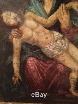 Table Seventeenth Century Religious Pieta Oil On Canvas 17th